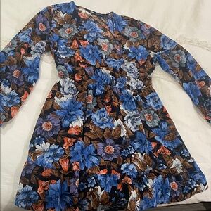 Zara Black Floral Dress with Blue and Orange Accents